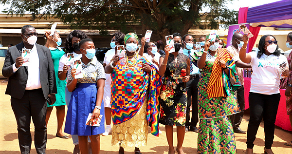 Dr Mary Amoakoh-Coleman (right), President of MWAG, with Nana Dugbakour Dugba II (2nd from right), Paramount Queen Mother of the Ningo Traditional Area, Mr Ebenezer Arthur (left), Director of Finance of Letax Ghana, and other officials launching the campaign in Ningo Prampram. Picture: Gabriel Ahiabor Dr Mary Amoakoh-Coleman (right), President of MWAG, with Nana Dugbakour Dugba II (2nd from right), Paramount Queen Mother of the Ningo Traditional Area, Mr Ebenezer Arthur (left), Director of Finance of Letax Ghana, and other officials launching the campaign in Ningo Prampram. Picture: Gabriel Ahiabor