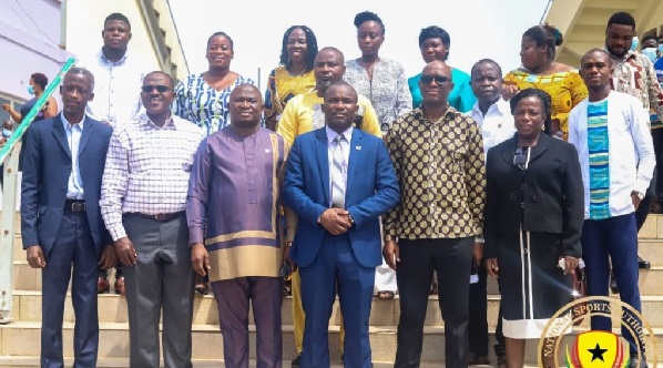 The National Sports Authority (middle from front row) with some officials after the launch The National Sports Authority (middle from front row) with some officials after the launch