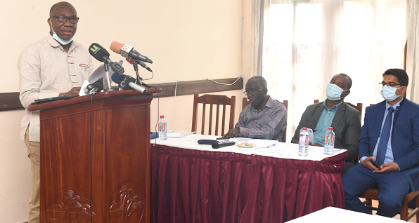 Mr Donnan Tay (left), Director, Water, Ministry of Sanitation and Water Resources, reading a speech on behalf of Ms Cecilia Abena Dapaah, the sector Minister Mr Donnan Tay (left), Director, Water, Ministry of Sanitation and Water Resources, reading a speech on behalf of Ms Cecilia Abena Dapaah, the sector Minister