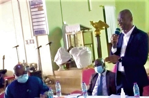 Mr Anokye Abebrese (standing), Director, Customer Services of ECG, explaining a point at the engagement Mr Anokye Abebrese (standing), Director, Customer Services of ECG, explaining a point at the engagement