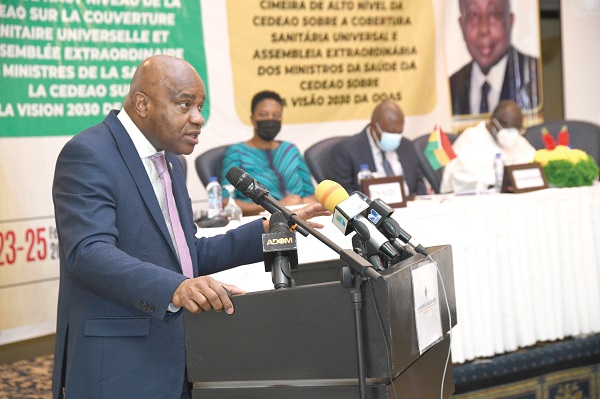Prof. Stanley Okolo (left), Director-General of WAHO, addressing the high-level ECOWAS UHC Summit and Extraordinary Assembly of Ministers of ECOWAS for the Adoption of WAHO Vision 2030. Picture: EBOW HANSON Prof. Stanley Okolo (left), Director-General of WAHO, addressing the high-level ECOWAS UHC Summit and Extraordinary Assembly of Ministers of ECOWAS for the Adoption of WAHO Vision 2030. Picture: EBOW HANSON