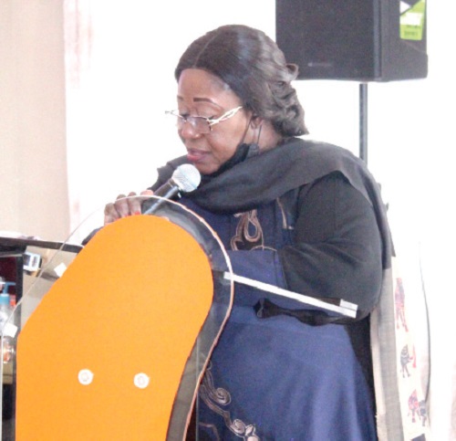 Madam Frema Akosua Osei-Opare (inset) addressing members of the Majority caucus and ministers of state present at the retreat Madam Frema Akosua Osei-Opare (inset) addressing members of the Majority caucus and ministers of state present at the retreat