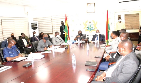 Mr John-Peter Amewu (head of table), Minister of Railway Development, swearing in the new board members. Picture: ESTHER ADJEI Mr John-Peter Amewu (head of table), Minister of Railway Development, swearing in the new board members. Picture: ESTHER ADJEI