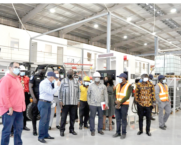 Mr Alan Kyerematen (3rd from left), Trade and Industry Minister, being briefed by Mr Mohammed Byrouthy (2nd from left), during the facility visit Mr Alan Kyerematen (3rd from left), Trade and Industry Minister, being briefed by Mr Mohammed Byrouthy (2nd from left), during the facility visit