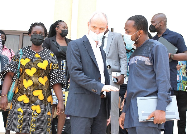 Dr Fred Dzanku (right), Project Coordinator, Curbing Illicit Financial Flows, interacting with Prof Gilles Carbonnier (2nd right), Principal Investigator, and Dr Ama Ahene-Codjoe (left), Senior Economics Researcher, both of Curbing Illicit Financial Flows. Picture: Maxwell Ocloo