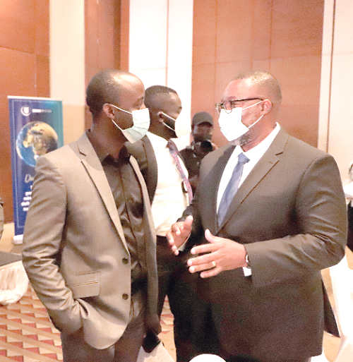 Mr Joshua Mortoti (right), Head of Gold Fields West Africa in an interaction with some journalists after the media briefing Mr Joshua Mortoti (right), Head of Gold Fields West Africa in an interaction with some journalists after the media briefing