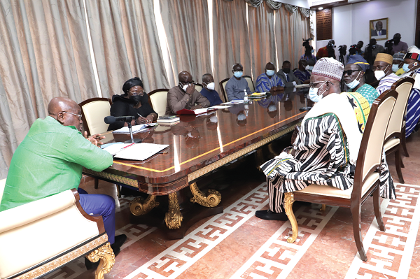 President Akufo-Addo addressing a delegation from the Kusaug Traditional Council at the Jubilee House. Picture: SAMUEL TEI ADANO President Akufo-Addo addressing a delegation from the Kusaug Traditional Council at the Jubilee House. Picture: SAMUEL TEI ADANO