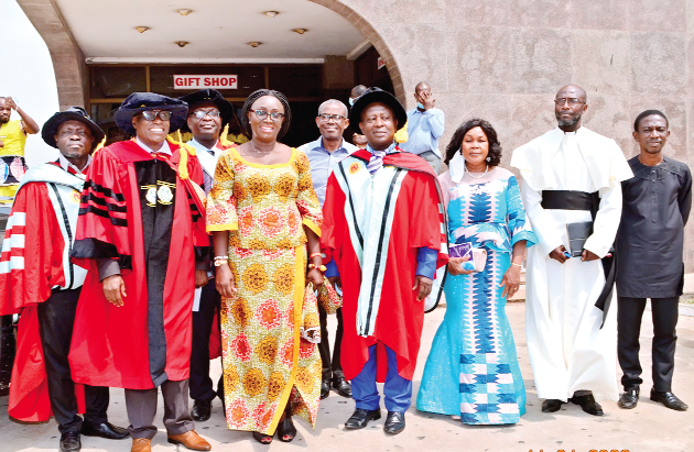 Dignitaries who attended the graduation. They include Prof. Asonaba Kofi Addison (2nd from left), Dr John Asare-Essel (3rd from left); Ms Gifty Twum Ampofo (middle); Prof. Emmanuel Kofi Gyimah (4th from right) and Rev. Fr. Leonard Botchwey (2nd from right) Dignitaries who attended the graduation. They include Prof. Asonaba Kofi Addison (2nd from left), Dr John Asare-Essel (3rd from left); Ms Gifty Twum Ampofo (middle); Prof. Emmanuel Kofi Gyimah (4th from right) and Rev. Fr. Leonard Botchwey (2nd from right)