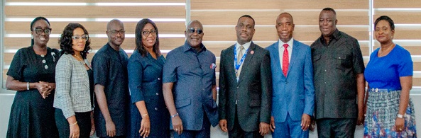 (From left) Rosemary Beryl Archer, Deputy CEO, Banking, GEXIM;  Philomena Max-Bobie, Hayford Amoh, Catherine Quaidoo, Kwadwo Boateng Genfi, Chairman, GEXIM, Dr Eric Osae, Director-General, IAA, Yaw Nimo-Baffour, Chairman, Audit Committee, Lawrence Agyinsam, CEO, GEXIM, and Nana Akyaa Obeng-Adiyiah, Deputy CEO, F&amp;A, GEXIM