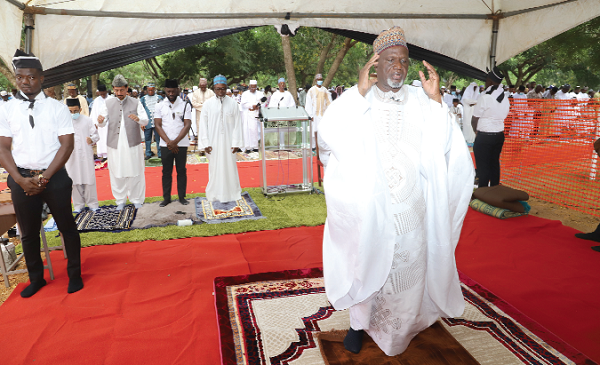 Alhaji Maulvi Mohammed Bin Salih (left), Ameer and Missionary in charge of the Ahmadiyya Muslim Mission, leading the prayer session at Ashongman in Accra. Picture: GABRIEL AHIABOR Alhaji Maulvi Mohammed Bin Salih (left), Ameer and Missionary in charge of the Ahmadiyya Muslim Mission, leading the prayer session at Ashongman in Accra. Picture: GABRIEL AHIABOR