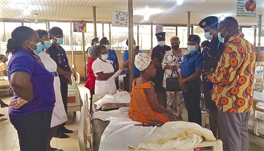 Members of the Customs Ladies Club at the bedside of one of the beneficiaries of the financial support. With them is Dr Richard Anthony (right), Medical Director, Tema General Hospital. Picture: BENJAMIN XORNAM GLOVER Members of the Customs Ladies Club at the bedside of one of the beneficiaries of the financial support. With them is Dr Richard Anthony (right), Medical Director, Tema General Hospital. Picture: BENJAMIN XORNAM GLOVER