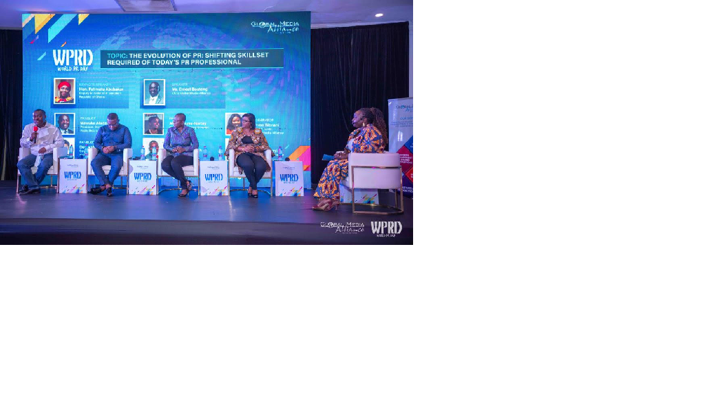 Emma Wenani (right), the Chief Director for Global Media Alliance, Deborah Kwablah (2nd right), the Corporate Communication and Public Affairs of Nestle Ghana Limited, Akua Owusu-Nartey (3rd right), Regional Director for Ogilvy Africa, Gayheart Mensah (4th right), the Lead Consultant of Komskraft Consult and the President of Institute of Public Relations (IPR), Mawuko Afadzinu during a panel discussion at the event. World PR Day: Adopt transparency in state affairs - Gayheart Mensah urges govt
