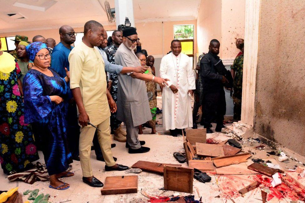 Ondo State governor Rotimi Akeredolu (3rd L) called it a "vile and satanic attack"