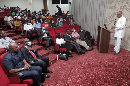 Emmanuel Baba Mahama (right), an insurance expert, addressing participants in the insurance fair in Accra. Picture: SAMUEL TEI ADANO