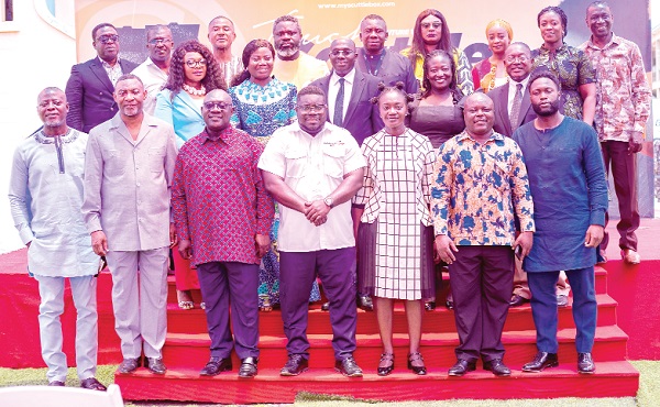 Bice Kuffour (middle front roll), the MD of Ghana Post with some of the dignitaries at the launch of the scuttle box 