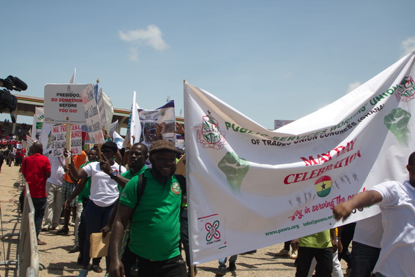 A banner of Public Services Workers Union at the 2022 national celebration of May Day