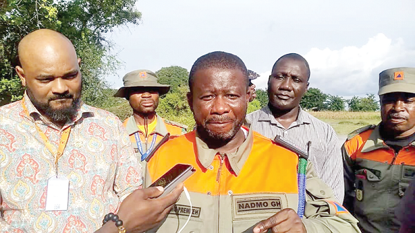 Eric Nana Agyeman Prempeh, Director-General of NADMO, speaking to the media during his recent tour of some of the affected areas Eric Nana Agyeman Prempeh, Director-General of NADMO, speaking to the media during his recent tour of some of the affected areas