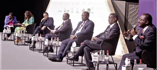 Dr Owusu Afriyie Akoto (right) taking his turn to brief the international community while the other Agric Ministers wait for their turn Dr Owusu Afriyie Akoto (right) taking his turn to brief the international community while the other Agric Ministers wait for their turn