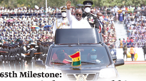 President Akufo-Addo responding to cheers at the parade. Picture: SAMUEL TEI ADANO President Akufo-Addo responding to cheers at the parade. Picture: SAMUEL TEI ADANO