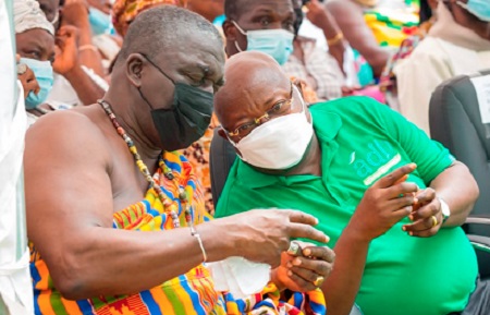 Dr John Kofi Mensah (right) sharing a word with Nana Kobina Nketsia at the inauguration