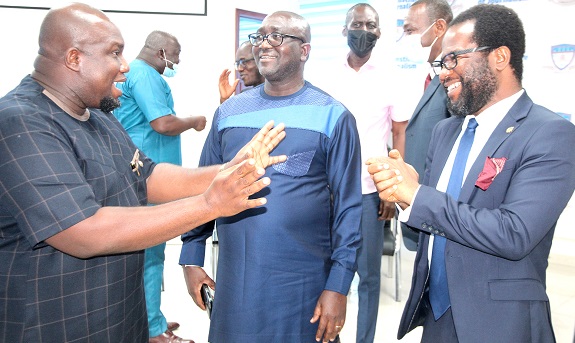 Prof. Eric Opoku Mensah (left), the Deputy Rector of the Ghana Institute of Journalism, interacting with Mr George Sarpong (middle), Executive Secretary of the National Media Commission, and Nana Kwaku Kumi (right), a Legal Officer at CHRAJ. Picture: ESTHER ADJORKOR ADJEI Prof. Eric Opoku Mensah (left), the Deputy Rector of the Ghana Institute of Journalism, interacting with Mr George Sarpong (middle), Executive Secretary of the National Media Commission, and Nana Kwaku Kumi (right), a Legal Officer at CHRAJ. Picture: ESTHER ADJORKOR ADJEI