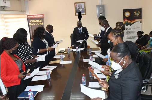 Mr Godfred Yeboah Dame (arrowed), the A-G and Minister of Justice, administering the oath to the new board members Mr Godfred Yeboah Dame (arrowed), the A-G and Minister of Justice, administering the oath to the new board members