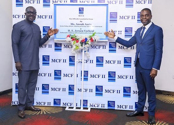 Derrick Ewudzie-Odoom (left), Country Manager of the Medical Credit Fund (MCF) and Maxwell Antwi, Country Manager, PharmAccess, after the launch of the fund in Accra Medical Credit Fund phase II launched