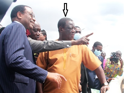 Dr Akinwumi Adesina (left), President of the AfDB, and Kwasi Amoako-Attah (arrowed), Minister of Roads and Highways, at the Pokuase interchange. Picture: BENEDICT OBUOBI Dr Akinwumi Adesina (left), President of the AfDB, and Kwasi Amoako-Attah (arrowed), Minister of Roads and Highways, at the Pokuase interchange. Picture: BENEDICT OBUOBI