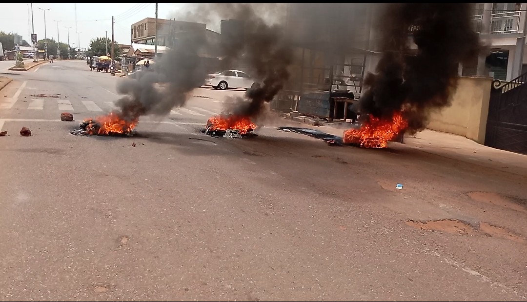 The youth of Nkoranza mount a roadblock