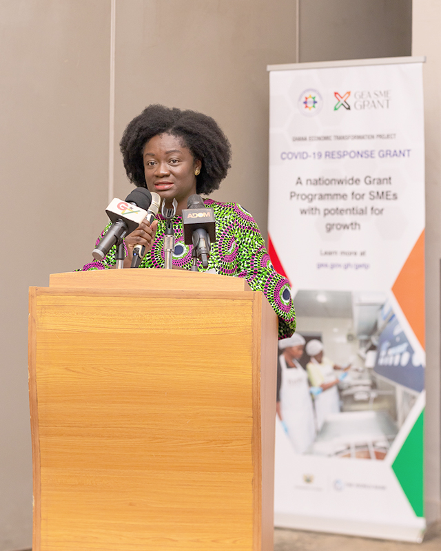 Kosi Yankey-Ayeh, CEO, GEA, speaking after the signing ceremony. GEA disburses GH¢8m grant to businesses