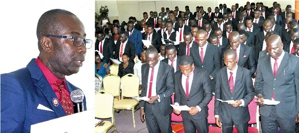 Henry Kwadwo Boateng (left), President, Institute of Engineering and Technology, administering an oath to the new members. Picture: ERNEST KODZI Henry Kwadwo Boateng (left), President, Institute of Engineering and Technology, administering an oath to the new members. Picture: ERNEST KODZI