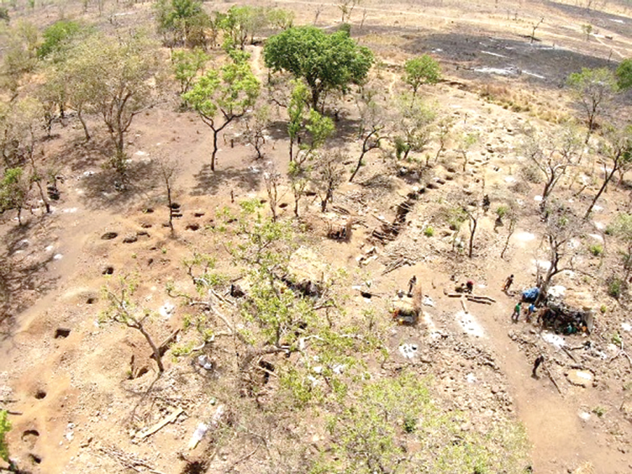 Aerial view of a vast area destroyed by galamsey Aerial view of a vast area destroyed by galamsey