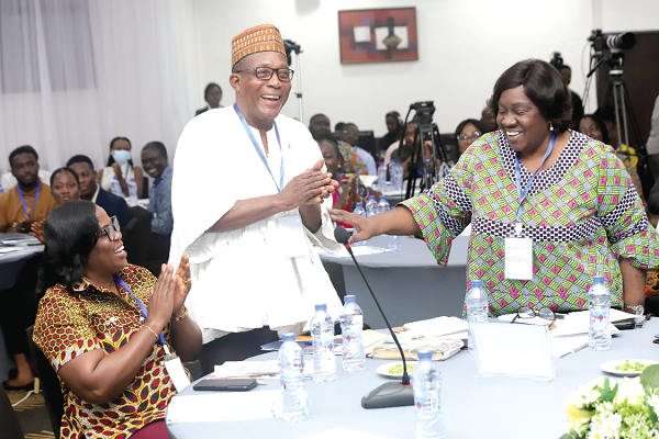 Esther Ofei-Aboagye (right), Chairperson, Star Ghana Foundation, interacting with Mawutor Ablo (2nd from left), Director, Ministry of Gender, Children and Social Protection. With them is Mercy Larbi (seated), a Deputy Commissioner, CHRAJ. Picture: SAMUEL TEI ADANO Esther Ofei-Aboagye (right), Chairperson, Star Ghana Foundation, interacting with Mawutor Ablo (2nd from left), Director, Ministry of Gender, Children and Social Protection. With them is Mercy Larbi (seated), a Deputy Commissioner, CHRAJ. Picture: SAMUEL TEI ADANO