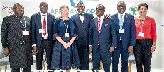 Dr Akinwunmi A. Adesina (middle), President of the African Development Bank; Dr Owusu Afriyie Akoto (3rd from right), Minister of Food and Agriculture, with other participants Dr Akinwunmi A. Adesina (middle), President of the African Development Bank; Dr Owusu Afriyie Akoto (3rd from right), Minister of Food and Agriculture, with other participants