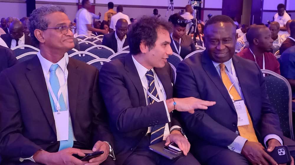 Joe Mensah, SVP and Head of Ghana Business Unit, Kosmos Energy (right) interacting with the Managing Director of Tullow Ghana, Mr Wissam Al Monthiry. 2022 petroleum local content conference underway in Takoradi
