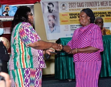 Prof. Jane Naana Opoku-Agyemang (right) receiving the commemoration certificate from Prof. Henrietta Mensa-Bonsu, a Justice of the Supreme Court Prof. Jane Naana Opoku-Agyemang (right) receiving the commemoration certificate from Prof. Henrietta Mensa-Bonsu, a Justice of the Supreme Court