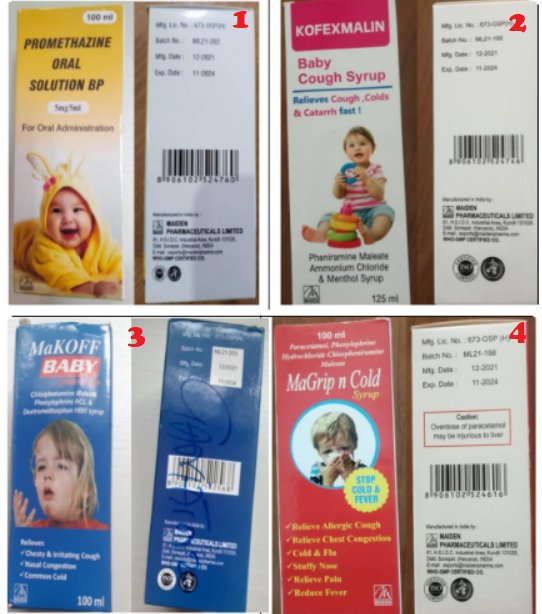The 4 cough syrups PHOTOS: See the 4 cough syrups the WHO has warned about after 66 deaths in Gambia