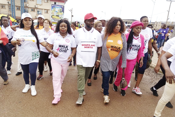 Dr Beatrice Wiafe-Addai (2nd from left), President of BreastCare International, and some dignitaries in a health walk to create awareness of breast cancer Dr Beatrice Wiafe-Addai (2nd from left), President of BreastCare International, and some dignitaries in a health walk to create awareness of breast cancer