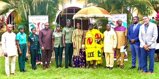 Dr Philip Anderson (4th from left), the Country Manager of Roche Ghana; Nana Boakye Yam Ababio (5th from right), the Chief of Nkwantakese, with some officials from Roche Products Ghana Limited and Jhpiego after the launch of the initiative