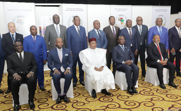 Mahamadou Issoufou (seated middle), Champion of AfCFTA, Wamkele Mene (seated 2nd from left), Secretary-General of AfCFTA, with the Council of Ministers responsible for trade including Alan Kyerematen (seated left) Mahamadou Issoufou (seated middle), Champion of AfCFTA, Wamkele Mene (seated 2nd from left), Secretary-General of AfCFTA, with the Council of Ministers responsible for trade including Alan Kyerematen (seated left)