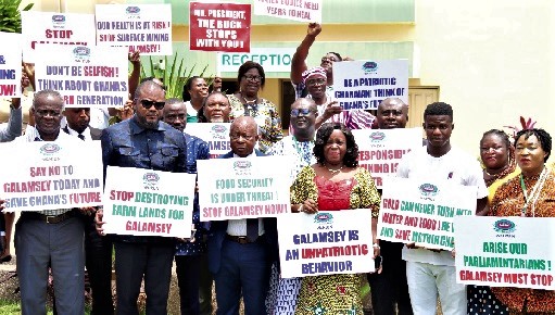 Kwaku Agyemang-Manu (3rd from left), Minister of Health, with Perpetual Ofori-Ampofo (3rd from right), President, Ghana Registered Nurses and Midwives Association, and some participants displaying placards on galamsey. Picture: ELVIS NII NOI DOWUONA Kwaku Agyemang-Manu (3rd from left), Minister of Health, with Perpetual Ofori-Ampofo (3rd from right), President, Ghana Registered Nurses and Midwives Association, and some participants displaying placards on galamsey. Picture: ELVIS NII NOI DOWUONA