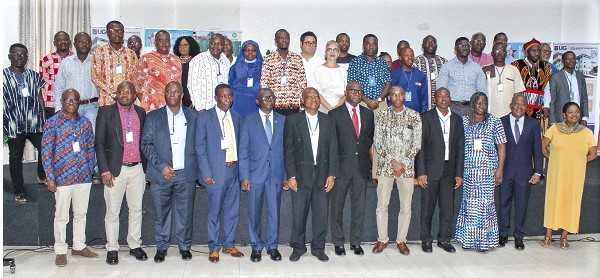 Prof. Augustin Kwasi Fosu (front 6th from left), former Deputy Director, UN University-World Institute for Development Economic Research, Helsinki, with Prof. Felix Ankomah Asante (front 5th from left), Pro-Vice Chancellor, RID, University of Ghana. With them are other dignitaries and participants. Picture: ERNEST KODZI Prof. Augustin Kwasi Fosu (front 6th from left), former Deputy Director, UN University-World Institute for Development Economic Research, Helsinki, with Prof. Felix Ankomah Asante (front 5th from left), Pro-Vice Chancellor, RID, University of Ghana. With them are other dignitaries and participants. Picture: ERNEST KODZI