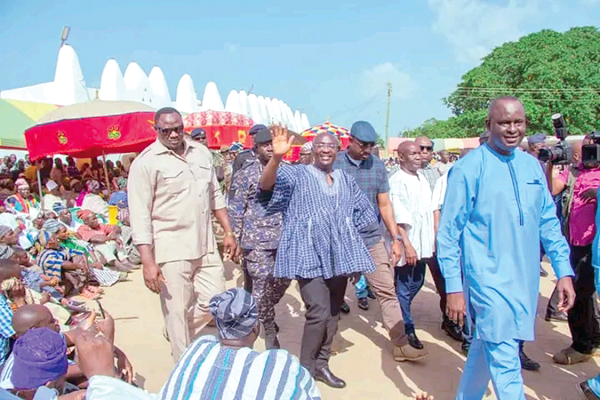 Vice-President Mahamudu Bawumia (with hand raised) being welcomed to the durbar ground Vice-President Mahamudu Bawumia (with hand raised) being welcomed to the durbar ground