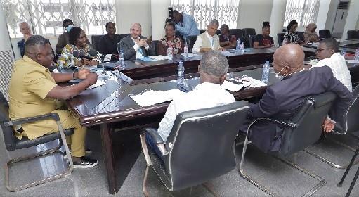 Amidu Issahaku Chinnia (left), a Deputy Minister of Water Resources, Works and Housing, addressing a press conference in Accra. Picture: SAMUEL TEI ADANO