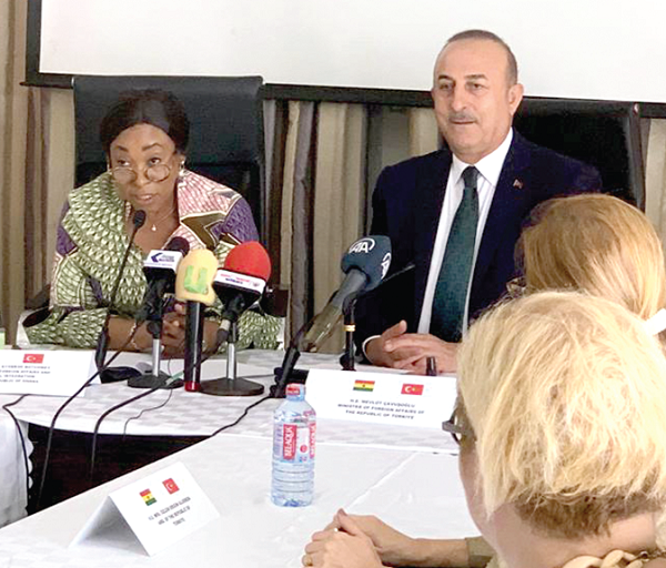 Shirley Ayorkor Botchwey (left), Minister of Foreign Affairs and Regional Integration, with Mevlut Cavusoglu, Minister of Foreign Affairs of the Republic of Turkiye, during their discussions in Accra Shirley Ayorkor Botchwey (left), Minister of Foreign Affairs and Regional Integration, with Mevlut Cavusoglu, Minister of Foreign Affairs of the Republic of Turkiye, during their discussions in Accra