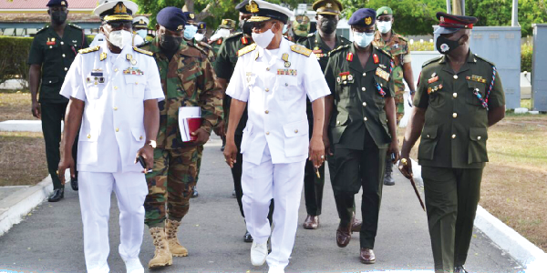 Vice Admiral Seth Amoama (middle) with his colleague Chiefs of Defence Staff from West Africa at the meeting in Accra