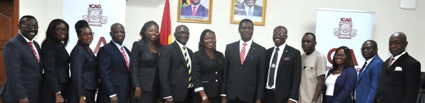 Dr Yaw Osei Adutwum (middle) with the new ICAG Council after the swearing in ceremony Dr Yaw Osei Adutwum (middle) with the new ICAG Council after the swearing in ceremony