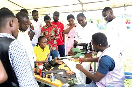 Some of the beneficiaries being taken through how to make shoes, sandals and birkenstock, during the two-day skills training workshop held in KumasiSome of the beneficiaries being taken through how to make shoes, sandals and birkenstock, during the two-day skills training workshop held in Kumasi Some of the beneficiaries being taken through how to make shoes, sandals and birkenstock, during the two-day skills training workshop held in KumasiSome of the beneficiaries being taken through how to make shoes, sandals and birkenstock, during the two-day skills training workshop held in Kumasi