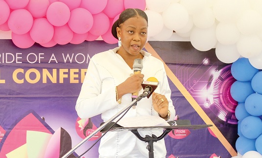 • Rev. Abigail Kyeremeh, founder and President of The Pride of a Woman, delivering her address • Rev. Abigail Kyeremeh, founder and President of The Pride of a Woman, delivering her address
