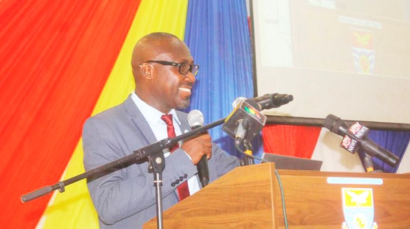 • Prof. Denis Aheto speaking at the ceremony • Prof. Denis Aheto speaking at the ceremony